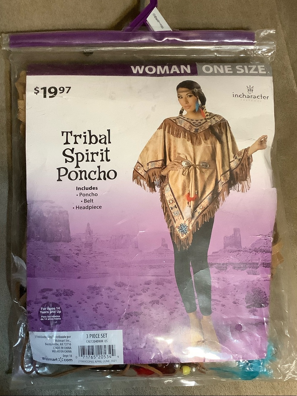 Tribal Spirit Poncho - Tan with Purple Trim by InCharacter